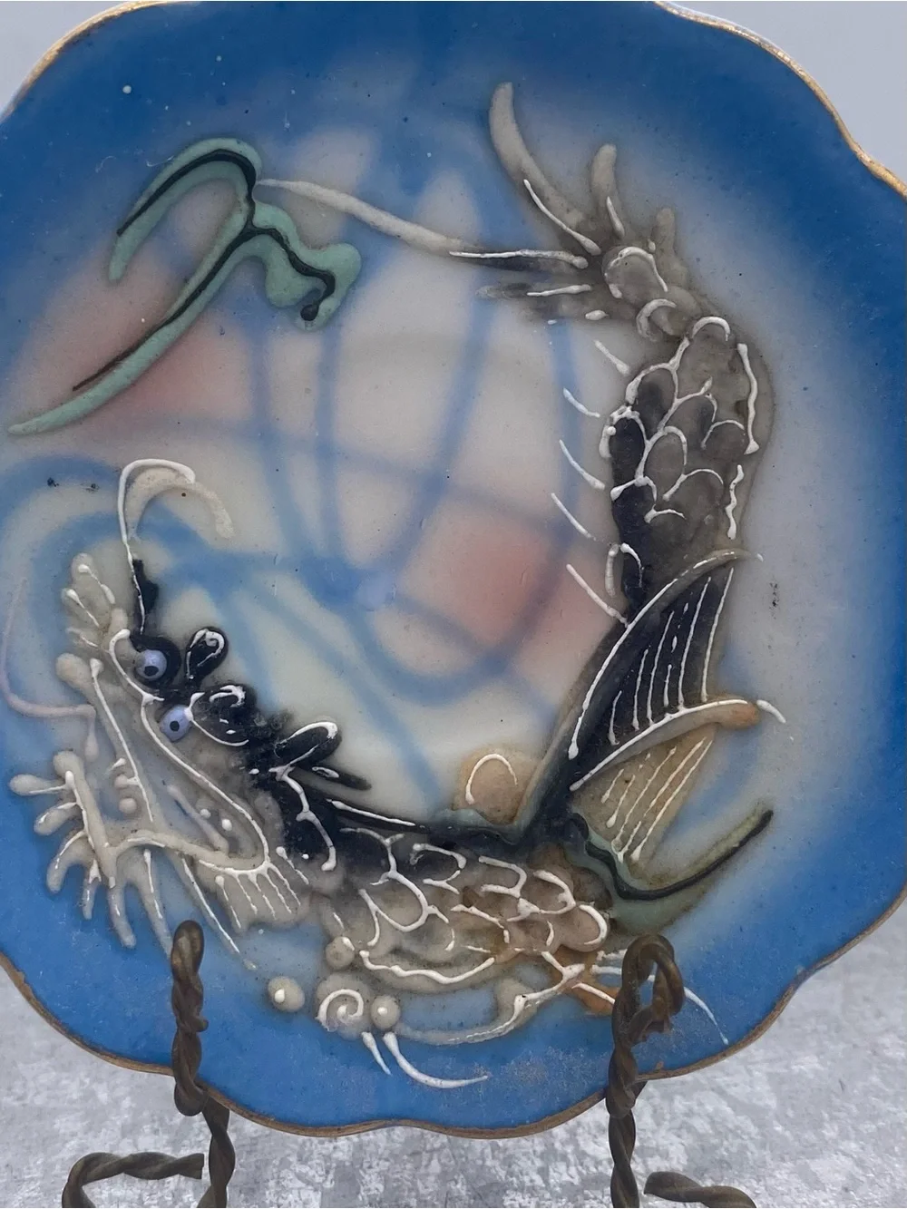 Vintage Miniature Hand Painted Japanese “Dragon-ware” Saucer Moriage Technique